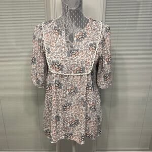 Ann Taylor LOFT Multicolor Pastel Floral Blouse Lightweight Top Lace Bib Flowy S